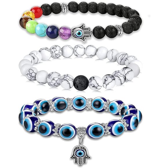 Evil Eye Bracelets Chakra Bracelet Crystals Initial Bracelets Set  UNISEX - Picture 1 of 3